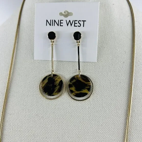 Madewell Gold Tone Faux Tortoise Pendant Necklace Nine West Faux Tort Earrings - Picture 3 of 8